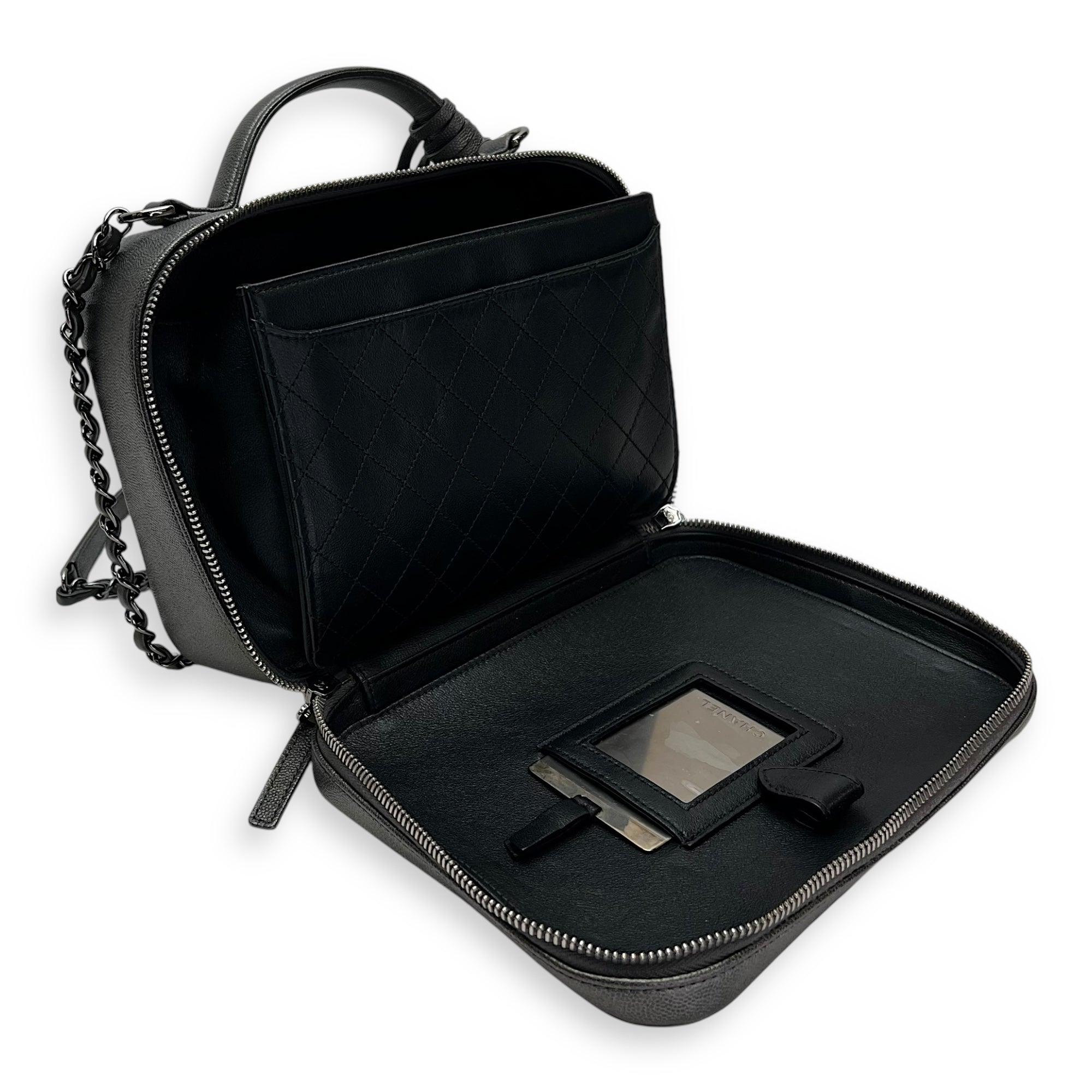 CC Filigree Large Silver Top Handle Bag in Caviar Leather, Silver hardware - Image 12