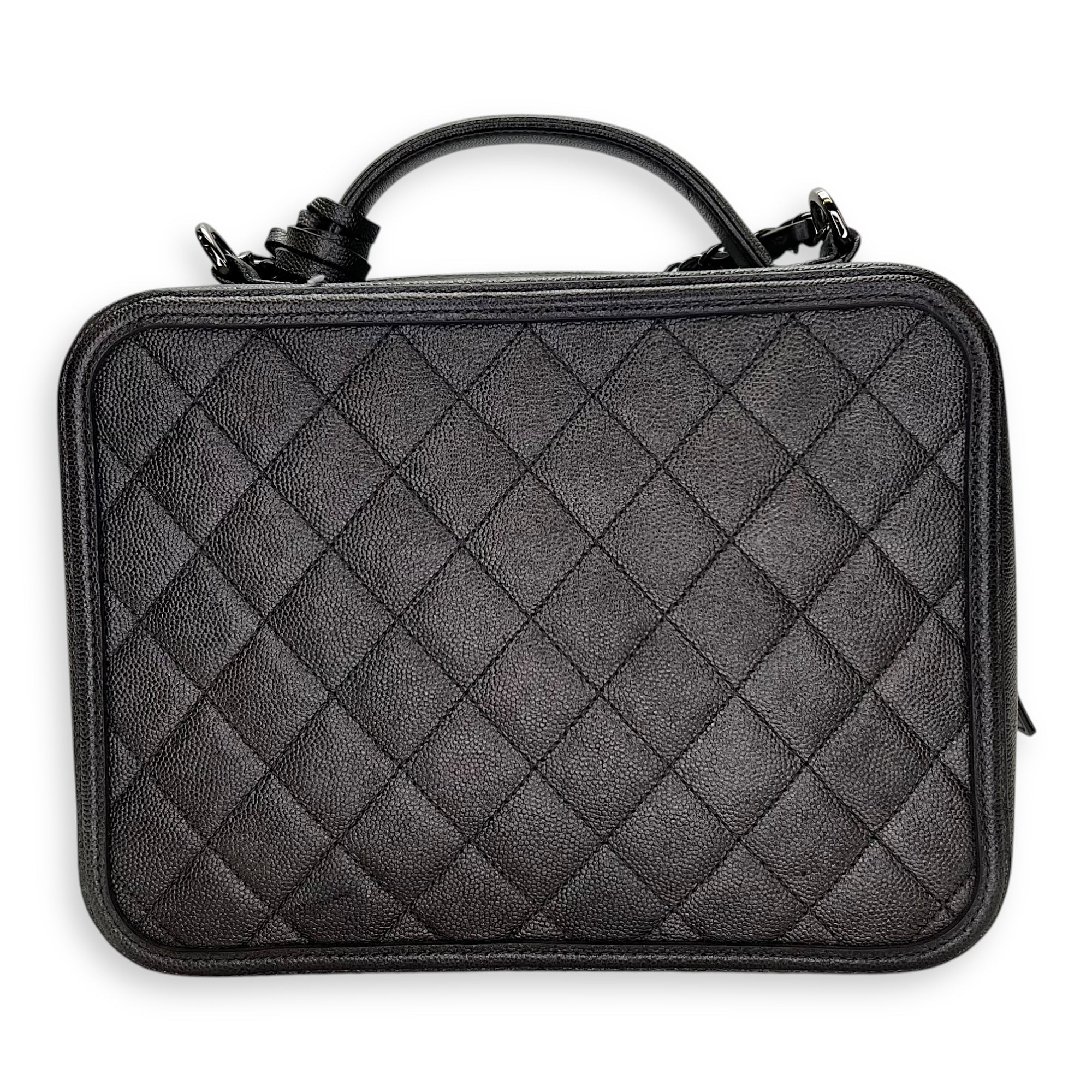 CC Filigree Large Silver Top Handle Bag in Caviar Leather, Silver hardware - Image 3