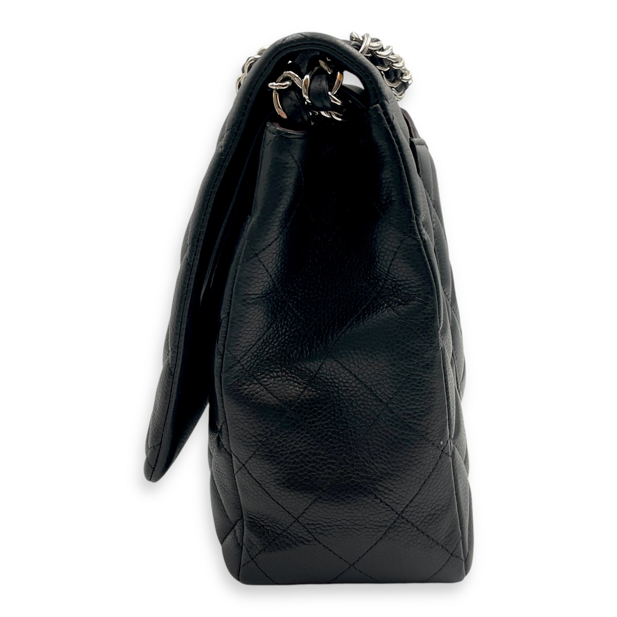 Classic Double Flap Maxi Black Shoulder Bag in Caviar Leather, Silver hardware - Image 5