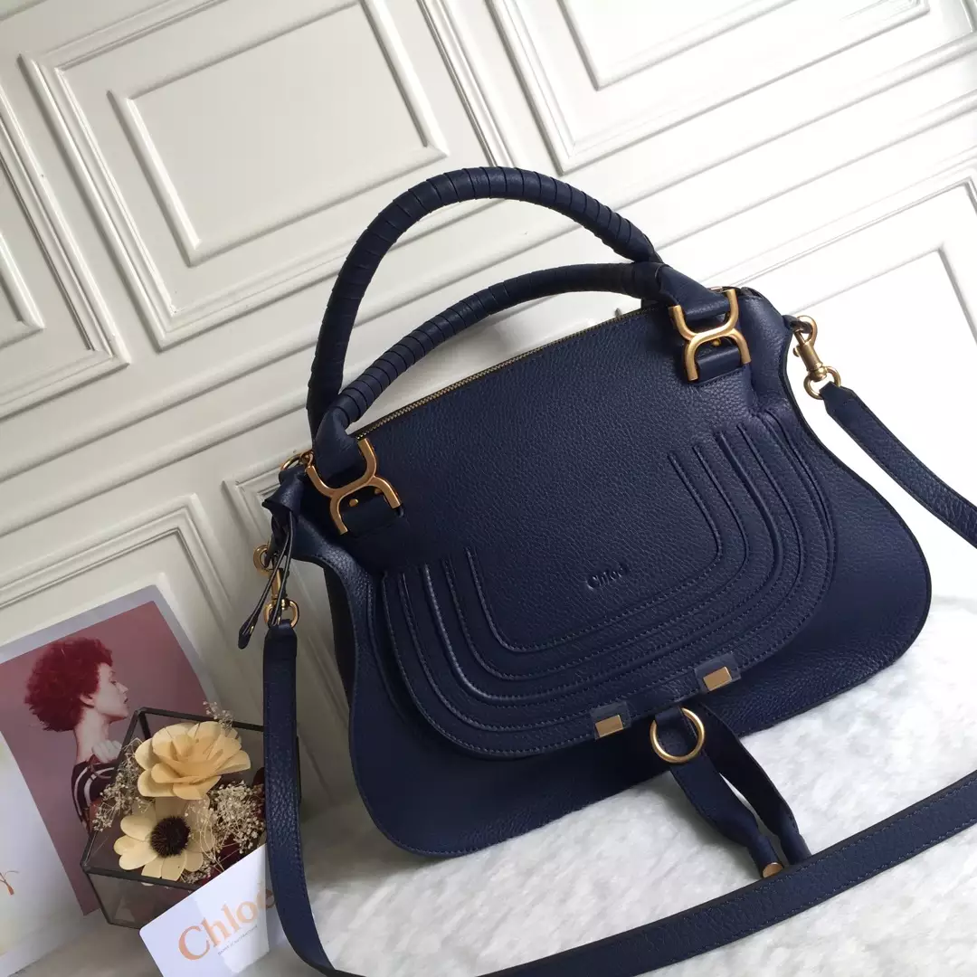 Chloé Marcie Navy Double Carry Bag - Repbags.ru - Image 3