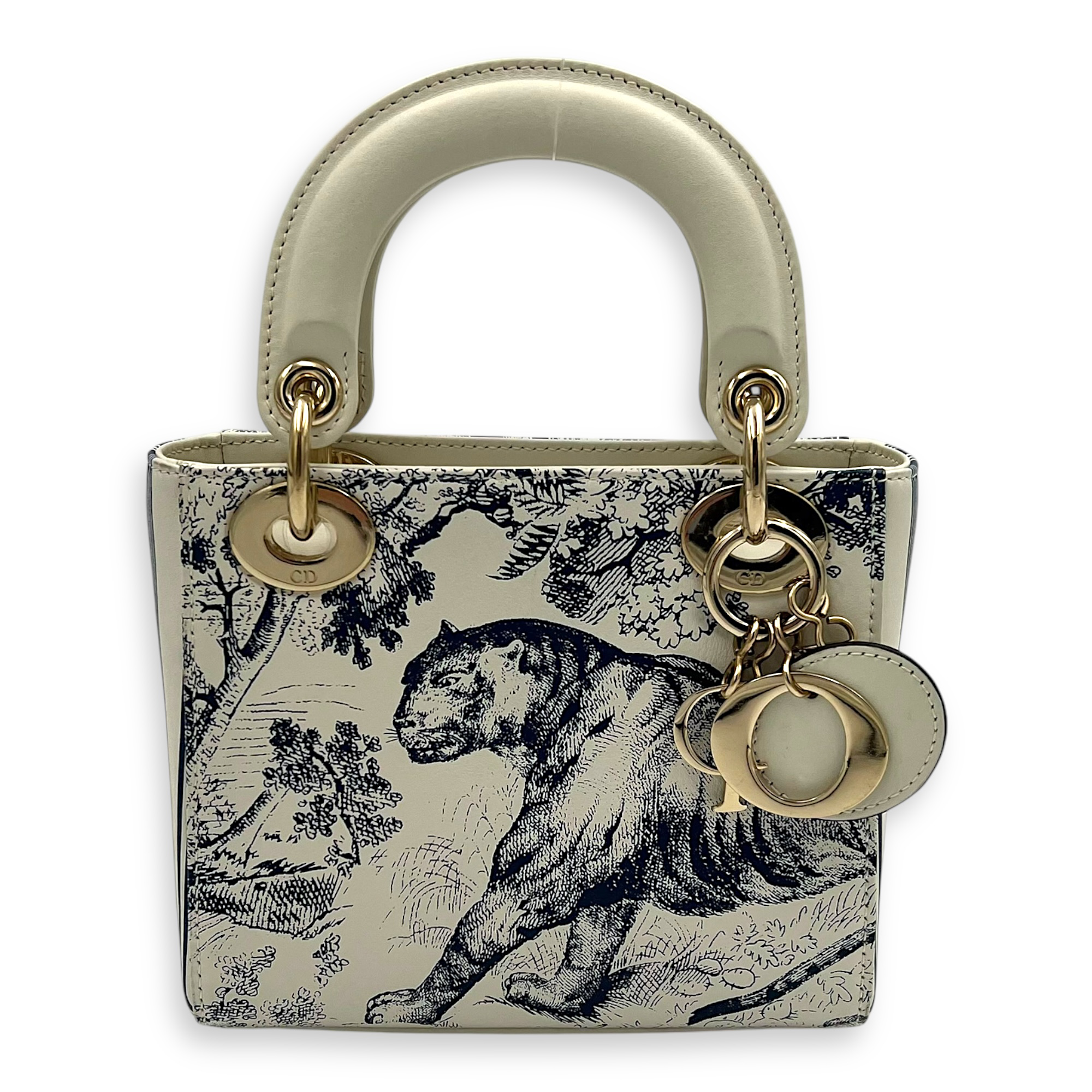 Lady Dior Mini White Top Handle Bag in Calfskin, Gold hardware