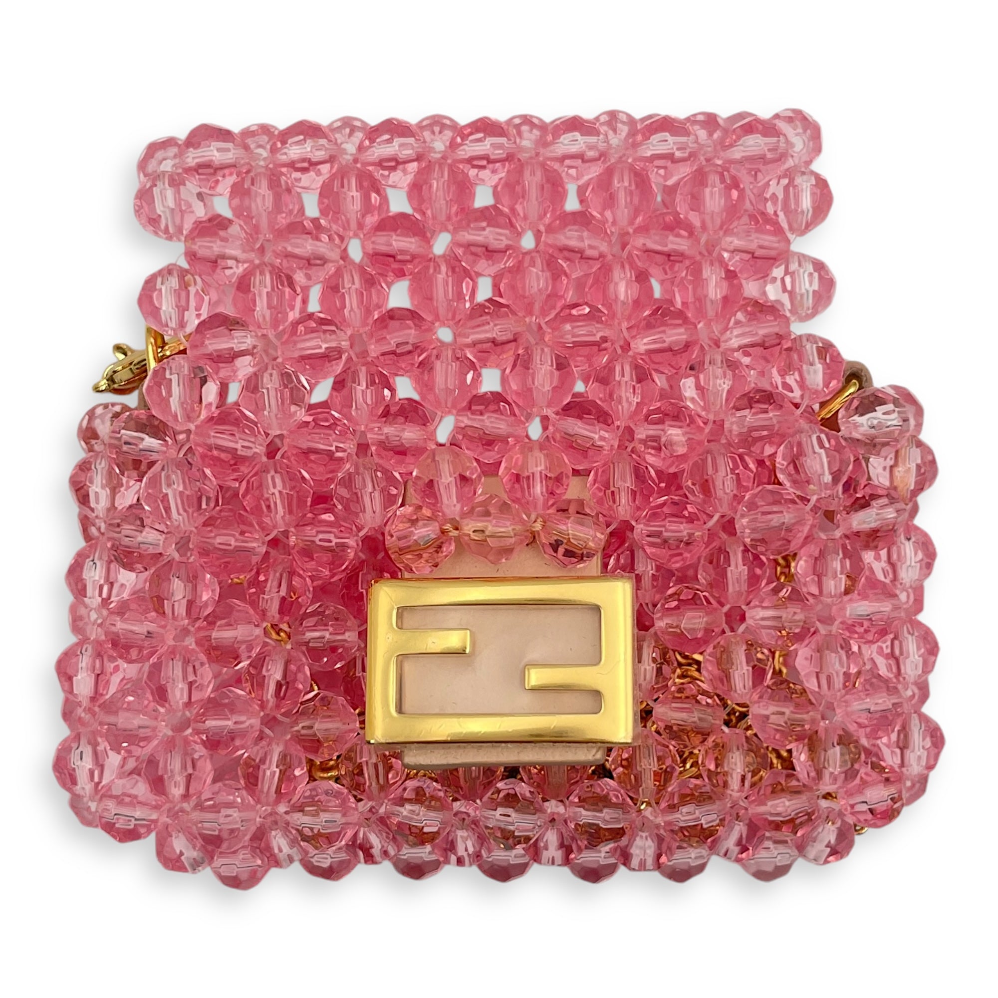 Beaded Baguette Charm/Crossbody Pico Pink Bag Accessory in Beads/Calfskin/Steel, Gold hardware