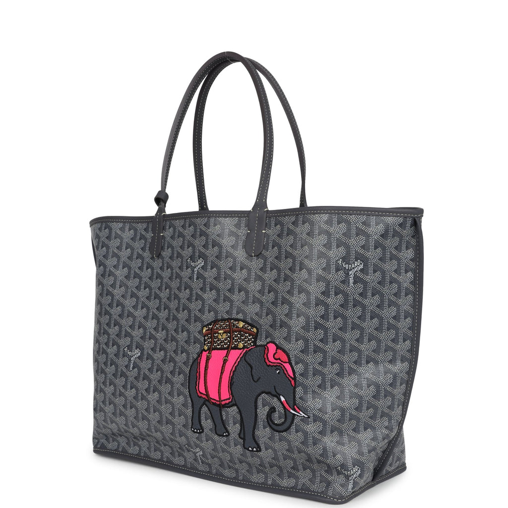 Goyard Goyardine Grey Anjou PM Embroidered Elephant Tote Palladium Hardware - Image 6