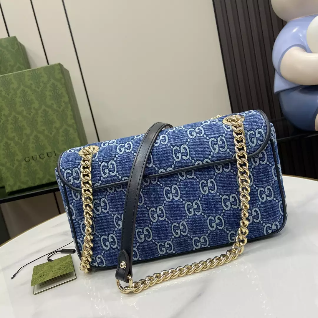 GG Marmont Small Shoulder Bag in Blue GG Denim - Repbags.ru - Image 8