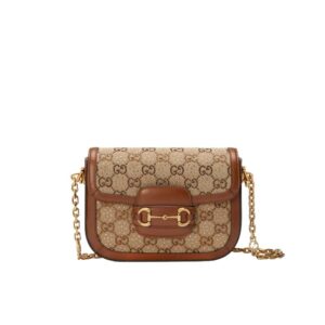 Gucci Horsebit 1955 GG mini bag Camel ebony canvas