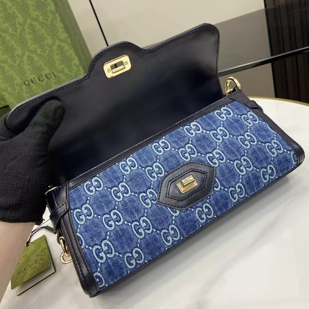 Gucci Luce Small Shoulder Bag in Blue GG Denim - Repbags.ru - Image 9