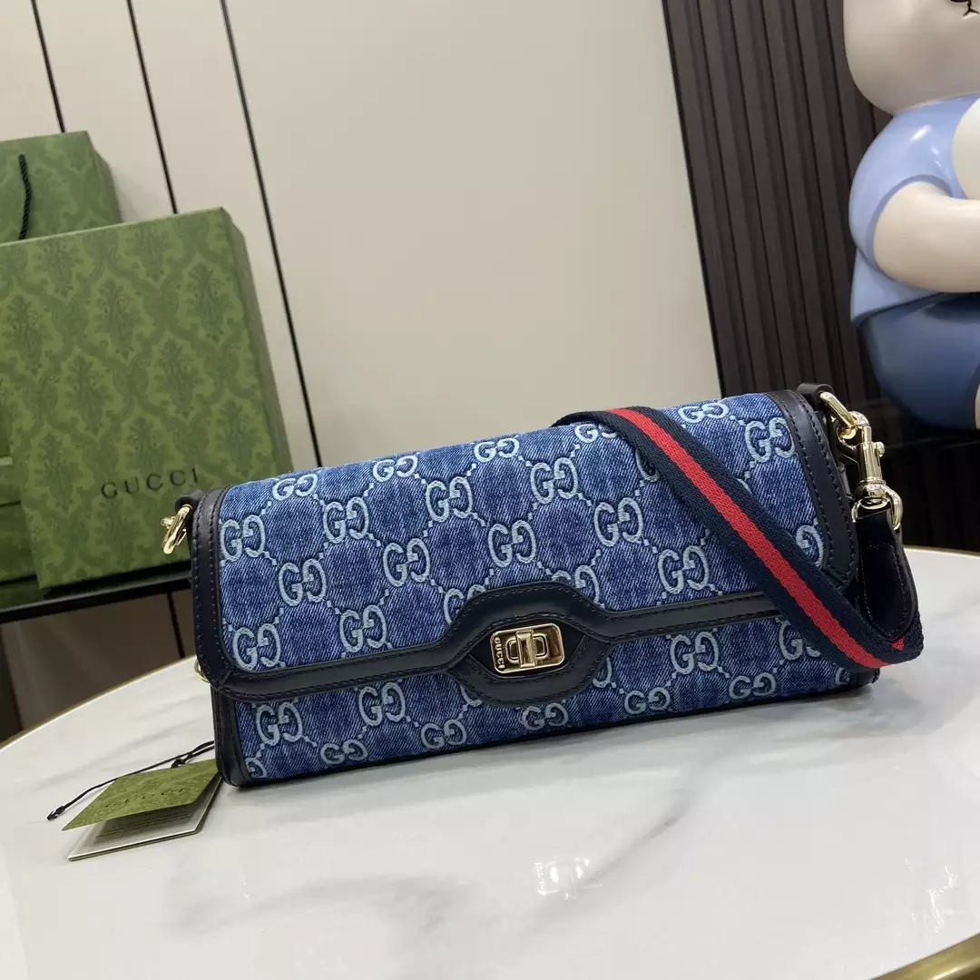 Gucci Luce Small Shoulder Bag in Blue GG Denim - Repbags.ru - Image 3
