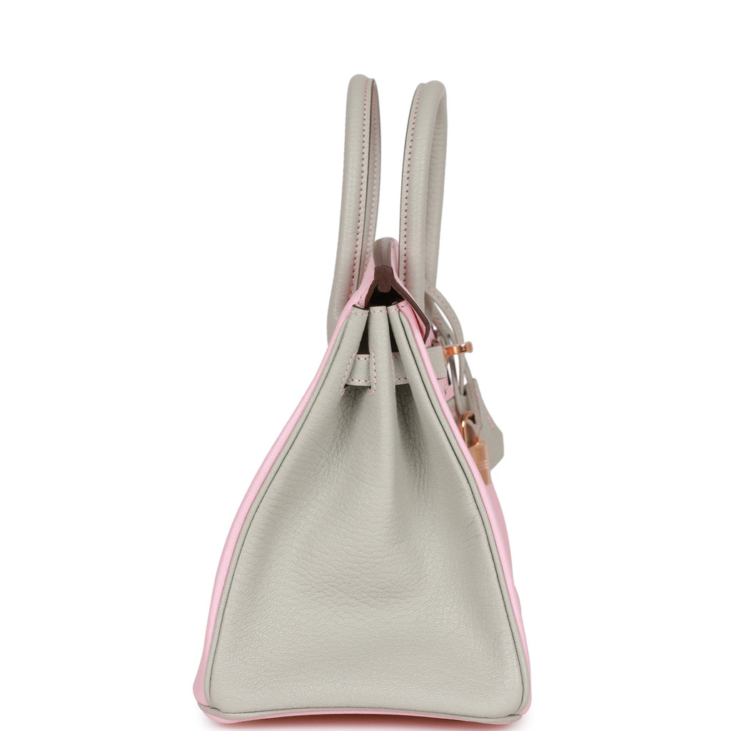 Hermes Special Order (HSS) Birkin 25 Rose Sakura and Gris Perle Chevre Mysore Rose Gold Hardware - Image 4