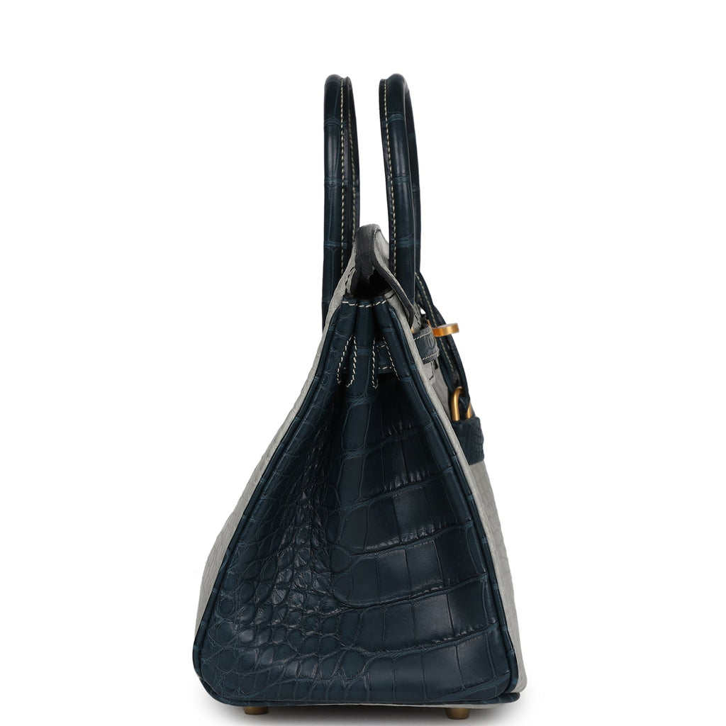 Hermes Special Order (HSS) Birkin 25 Gris Perle and Vert Rousseau Matte Alligator Brushed Gold Hardware - Image 4
