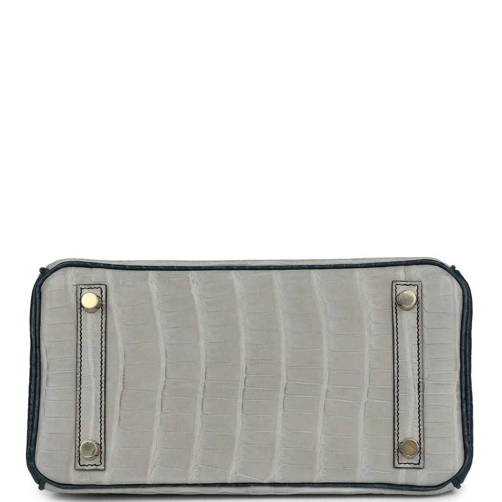 Hermes Special Order (HSS) Birkin 25 Gris Perle and Vert Rousseau Matte Alligator Brushed Gold Hardware - Image 7