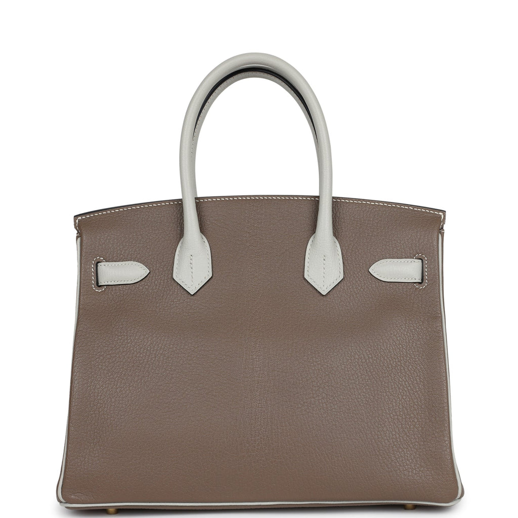 Pre-owned Hermes Special Order (HSS) Birkin 30 Etoupe and Gris Perle Chevre Brushed Gold Hardware - Image 5