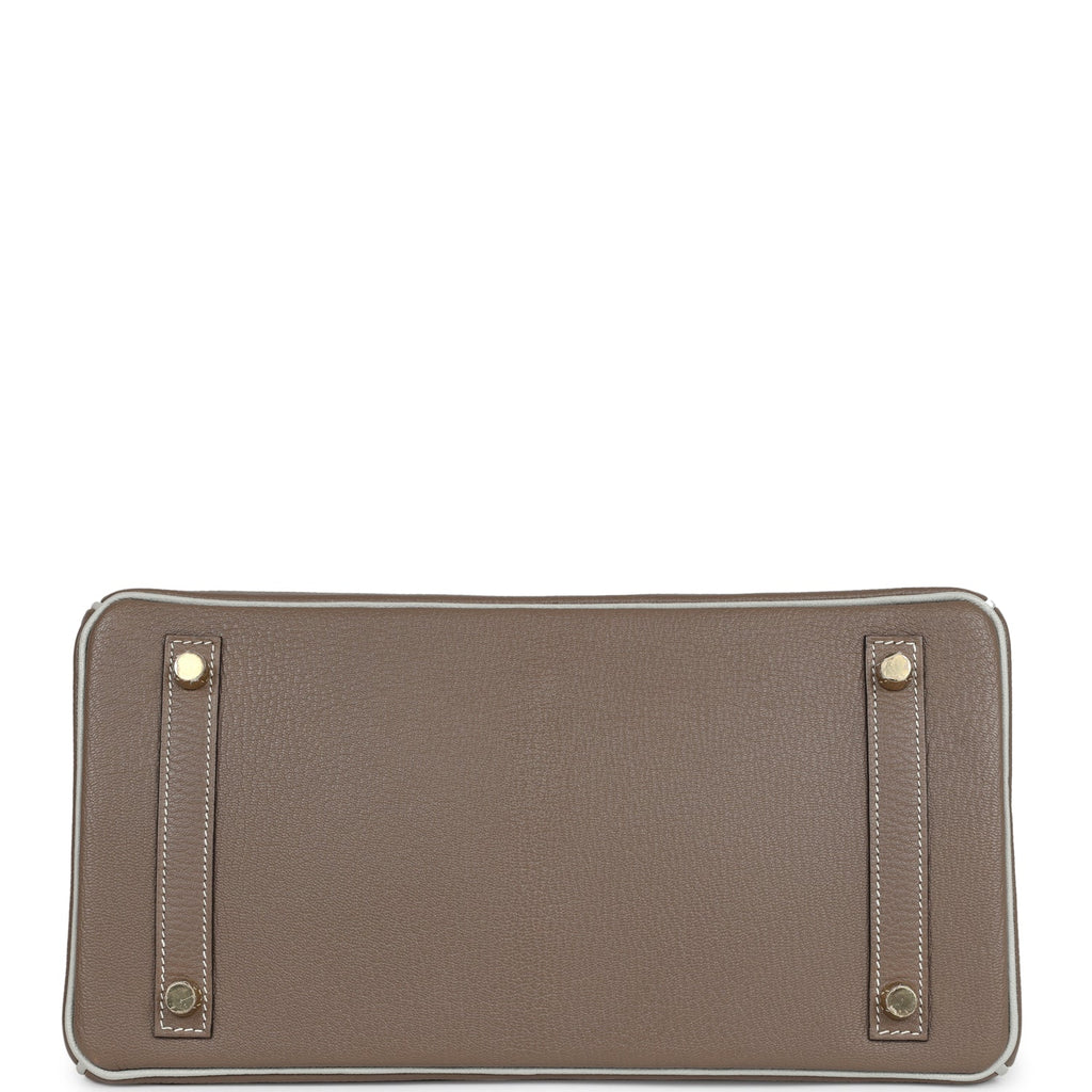 Pre-owned Hermes Special Order (HSS) Birkin 30 Etoupe and Gris Perle Chevre Brushed Gold Hardware - Image 7