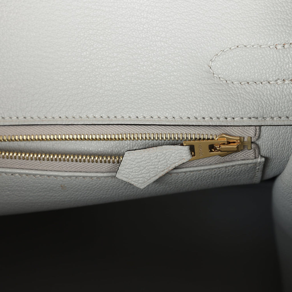 Pre-owned Hermes Special Order (HSS) Birkin 30 Etoupe and Gris Perle Chevre Brushed Gold Hardware - Image 10