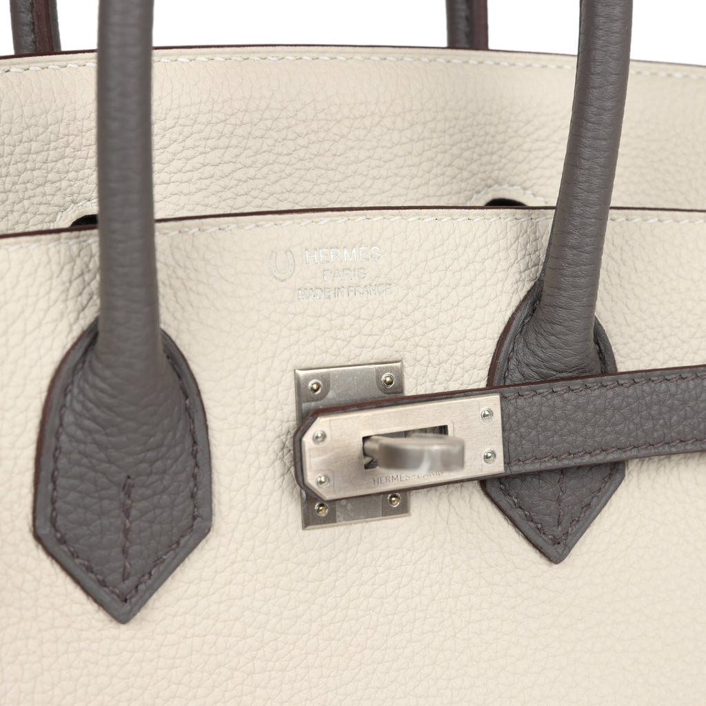Hermes Special Order (HSS) Birkin 25 Beton and Etain Togo Brushed Palladium Hardware - Image 8