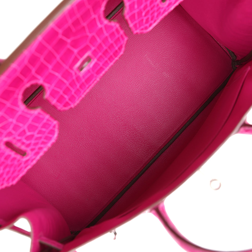 Pre-owned Hermes Birkin 35 Rose Sheherazade Shiny Porosus Crocodile Palladium Hardware - Image 9