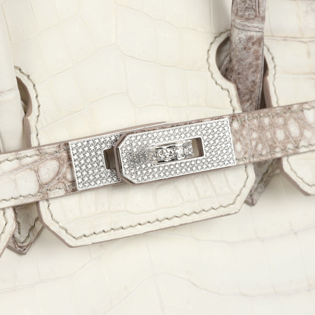 Hermes Birkin 25 Himalaya Niloticus Crocodile Diamond Encrusted Palladium Hardware - Image 8