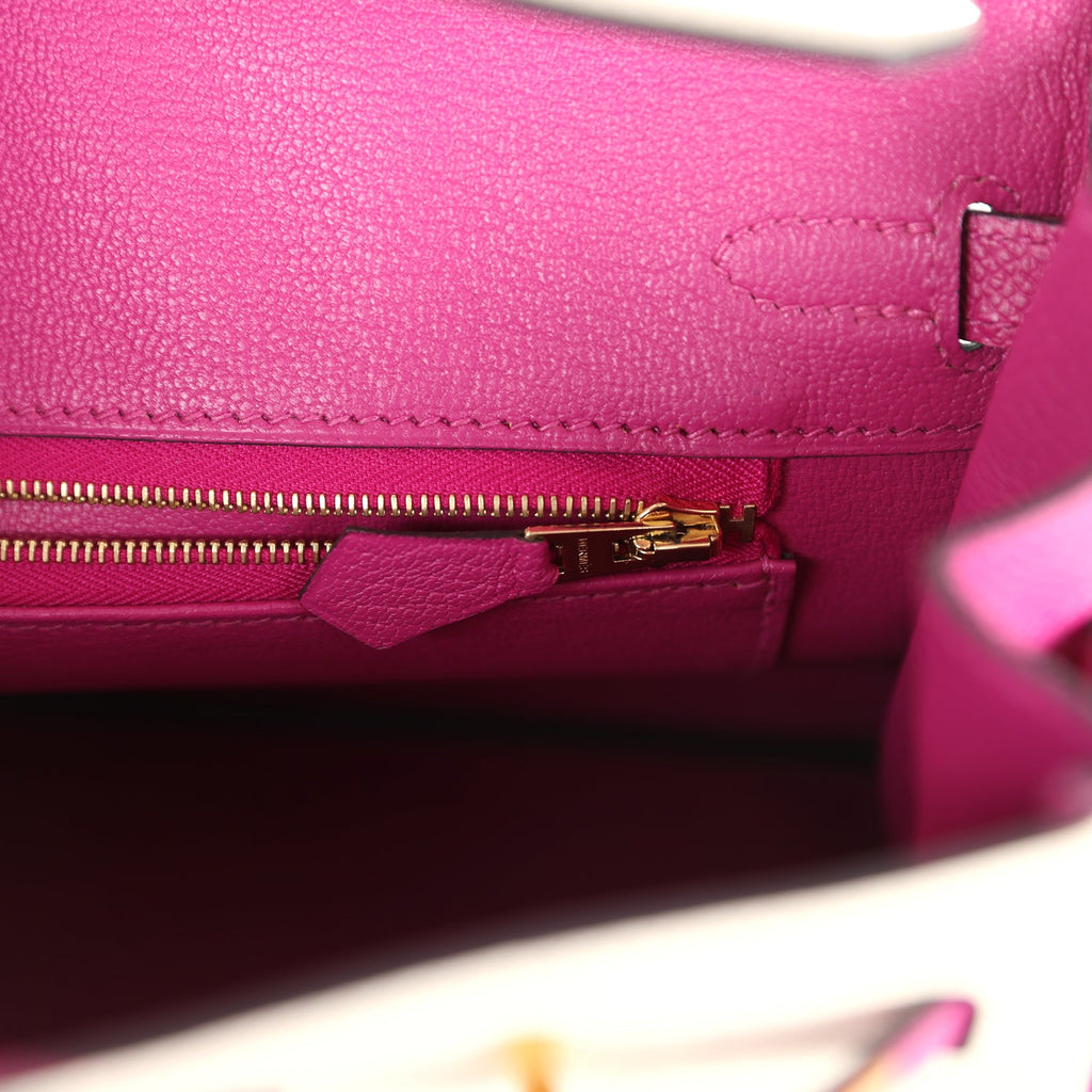 Hermes Special Order (HSS) Birkin 25 Craie and Rose Pourpre Epsom Brushed Gold Hardware - Image 10