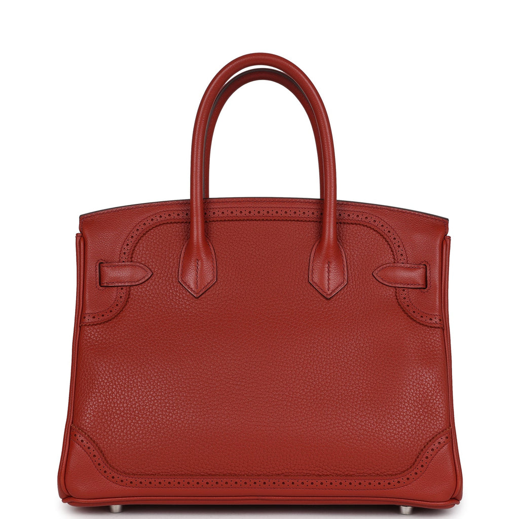 Pre-owned Hermes Birkin 30 Ghillies Brique Clemence and Evercolor Palladium Hardware - Image 5