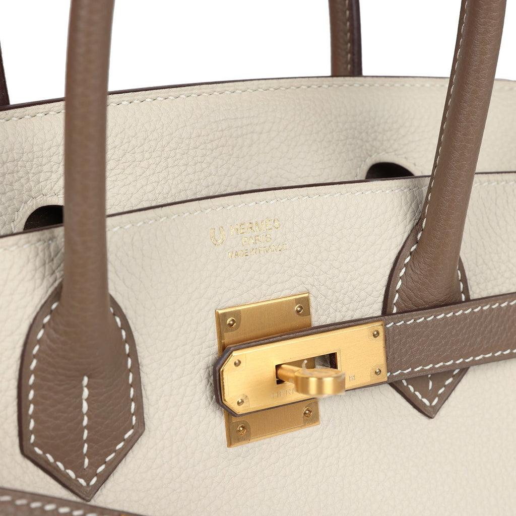 Hermes Special Order (HSS) Birkin 30 Etoupe and Craie Togo Brushed Gold Hardware - Image 8