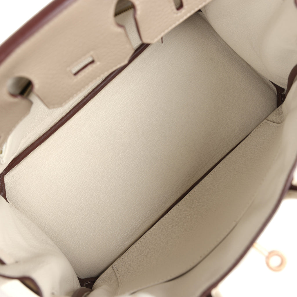 Hermes Special Order (HSS) Birkin 25 Gris Tourterelle and Craie Clemence Rose Gold Hardware - Image 9