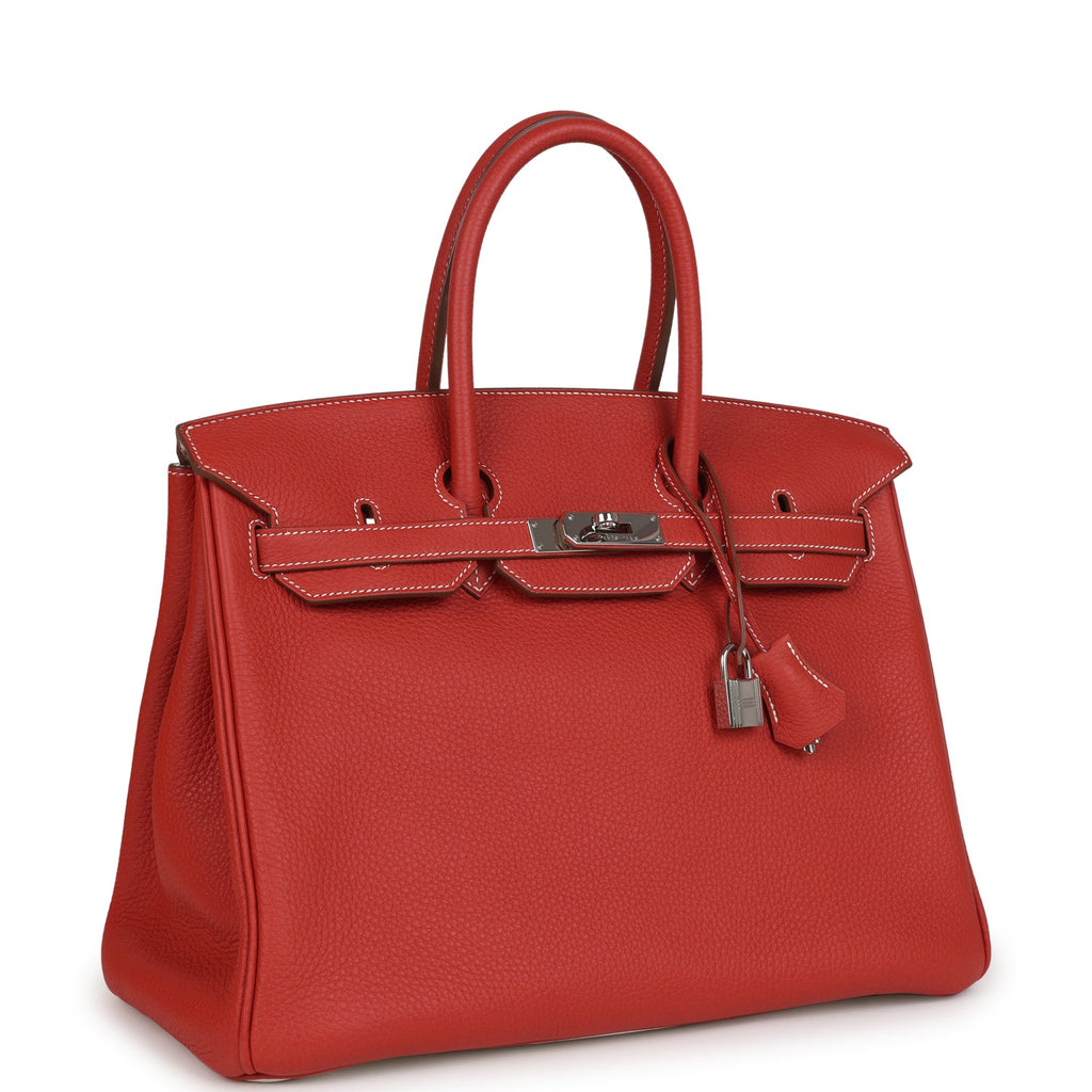 Pre-owned Hermes Birkin 35 Eclat Sanguine and White Clemence Palladium Hardware - Image 3