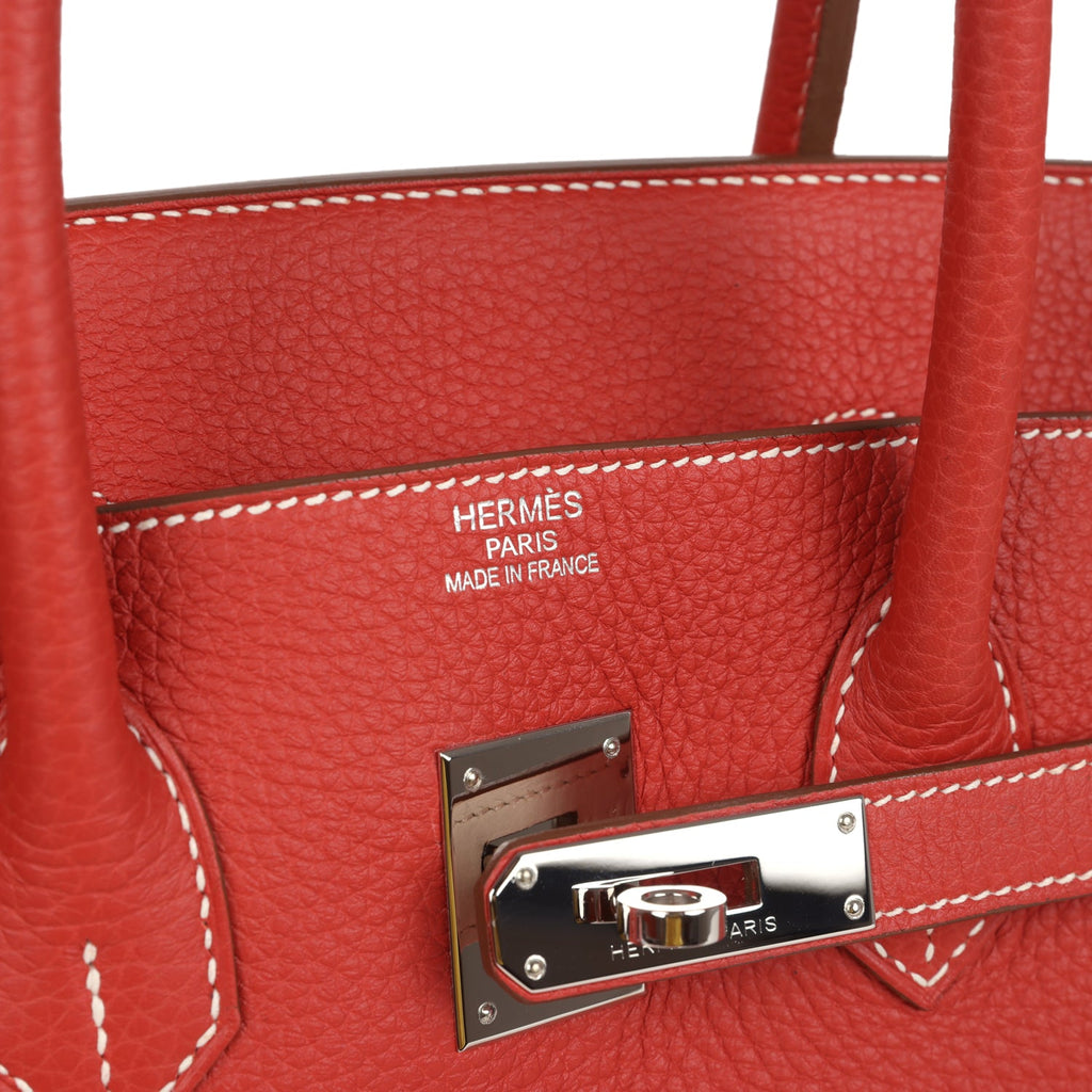 Pre-owned Hermes Birkin 35 Eclat Sanguine and White Clemence Palladium Hardware - Image 8