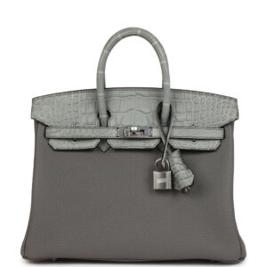 Hermes Birkin 25 Gris Meyer Togo and Gris Ciment Matte Alligator Touch Palladium Hardware