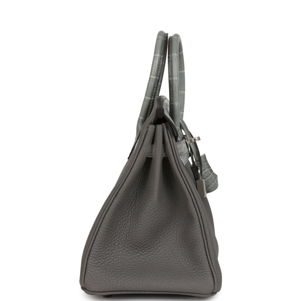 Hermes Birkin 25 Gris Meyer Togo and Gris Ciment Matte Alligator Touch Palladium Hardware - Image 4