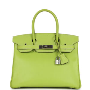 Pre-owned Hermes Birkin 30 Kiwi Candy Epsom Palladium Hardware