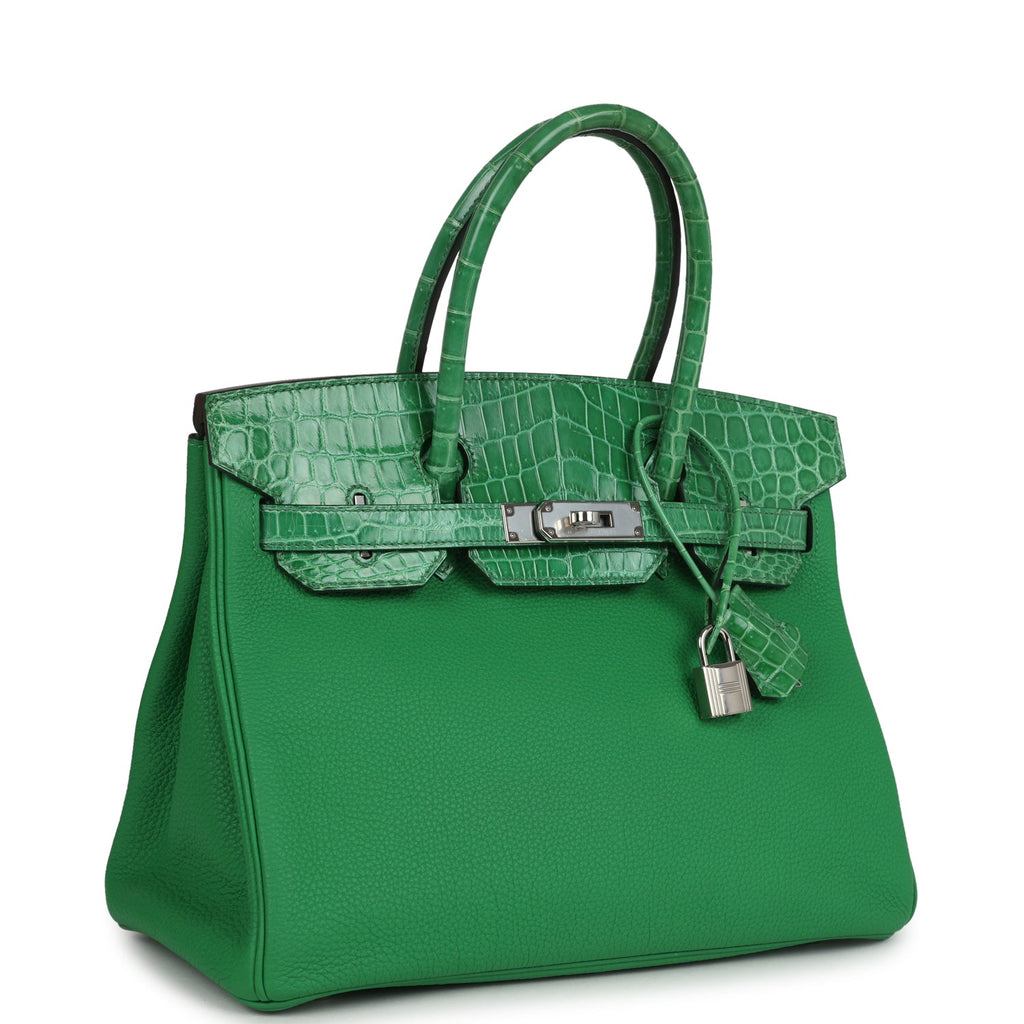 Pre-owned Hermes Birkin 30 Bambou Togo and Shiny Niloticus Crocodile Touch Palladium Hardware - Image 3