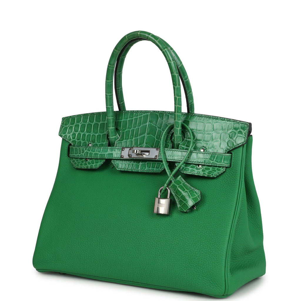 Pre-owned Hermes Birkin 30 Bambou Togo and Shiny Niloticus Crocodile Touch Palladium Hardware - Image 6