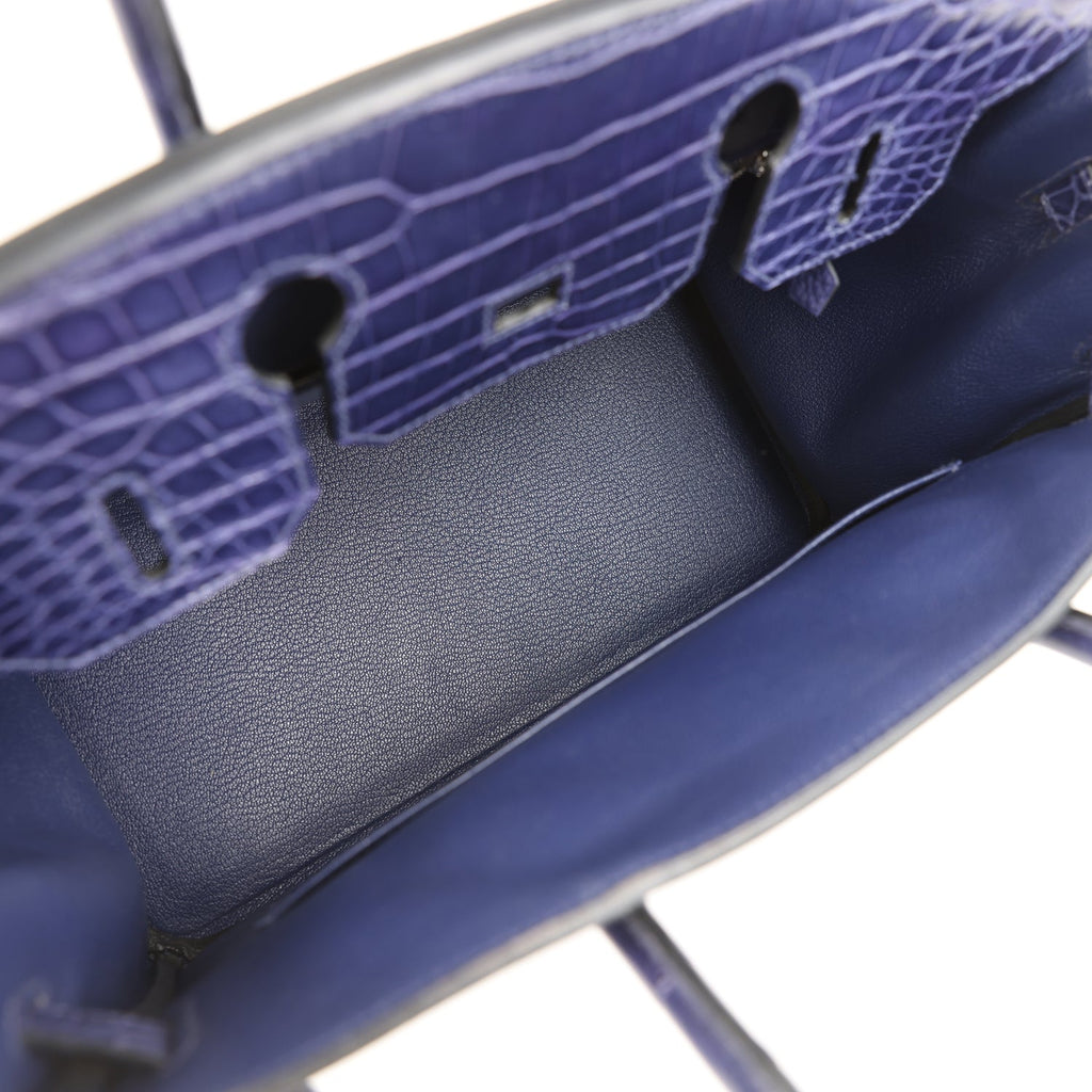 Pre-owned Hermes Birkin 30 Bleu Encre Togo and Shiny Niloticus Crocodile Touch Palladium Hardware - Image 9
