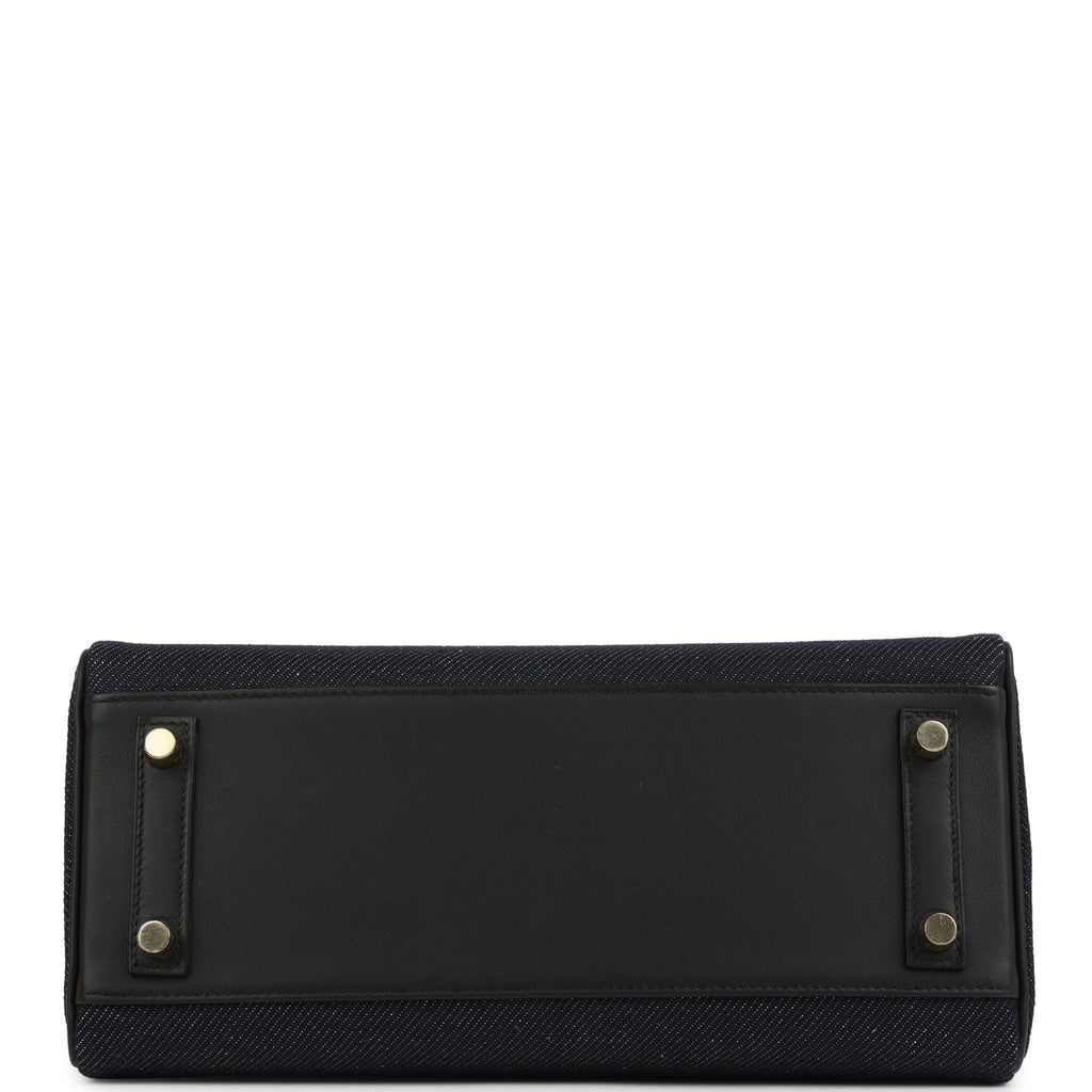Hermes Shoulder Birkin Light 29 Black Swift and Bleu Indigo Denim Gold Hardware - Image 7