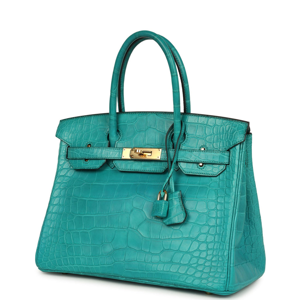 Pre-owned Hermes Birkin 30 Bleu Paon Matte Alligator Gold Hardware - Image 6