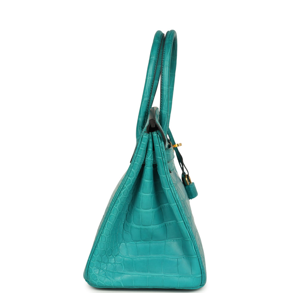 Pre-owned Hermes Birkin 30 Bleu Paon Matte Alligator Gold Hardware - Image 4