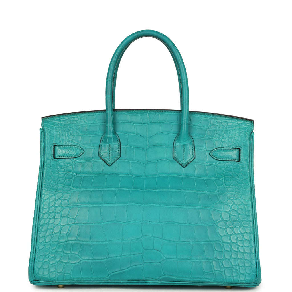 Pre-owned Hermes Birkin 30 Bleu Paon Matte Alligator Gold Hardware - Image 5
