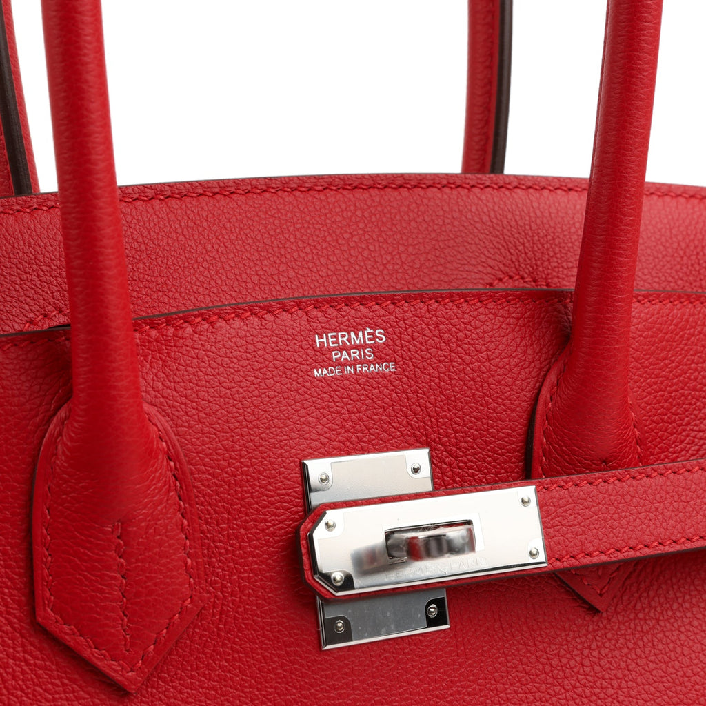 Hermes Shoulder Birkin Light 29 Rouge Radieux Evercolor Palladium Hardware - Image 8