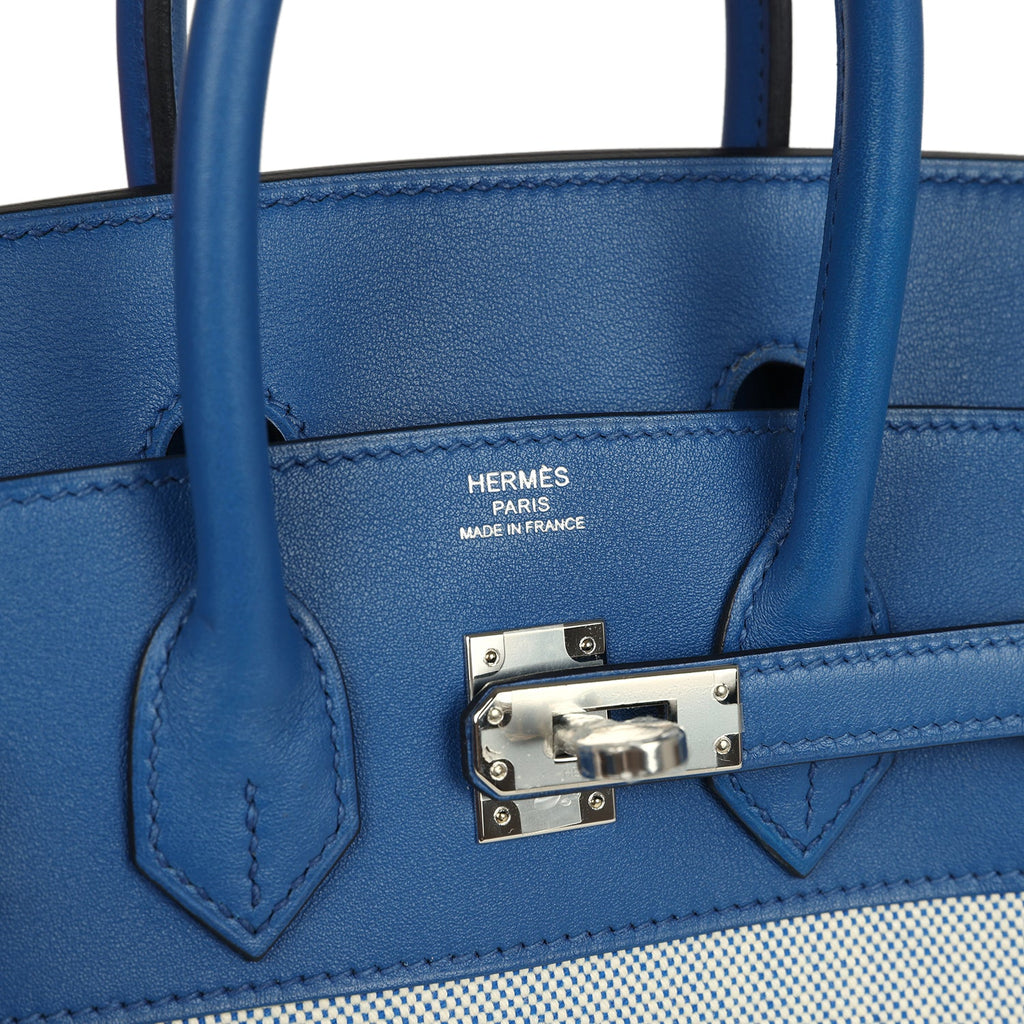 Hermes Birkin 25 Bleu France Swift and Bleu Bill-Ecru Toile H Canvas Palladium Hardware - Image 8