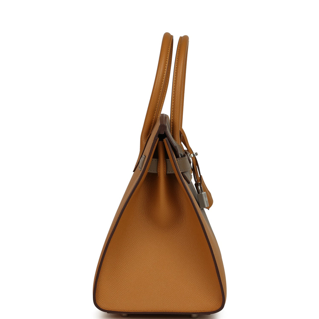 Pre-owned Hermes Casaque Birkin Sellier 30 Sesame and Etoupe Epsom Palladium Hardware - Image 4