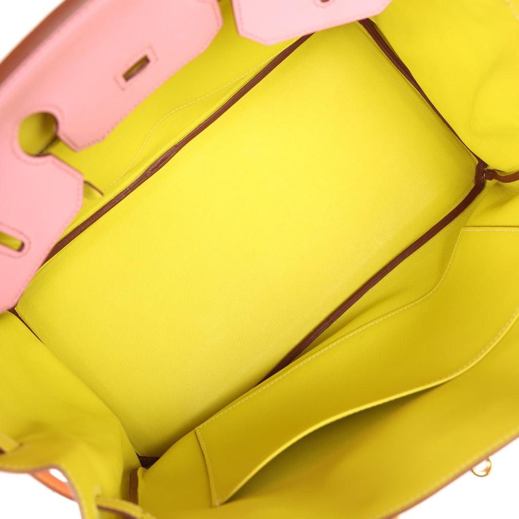 Pre-owned Hermes Special Order (HSS) Birkin 35 5P Bubblegum and Lime Swift Gold Hardware - Image 9