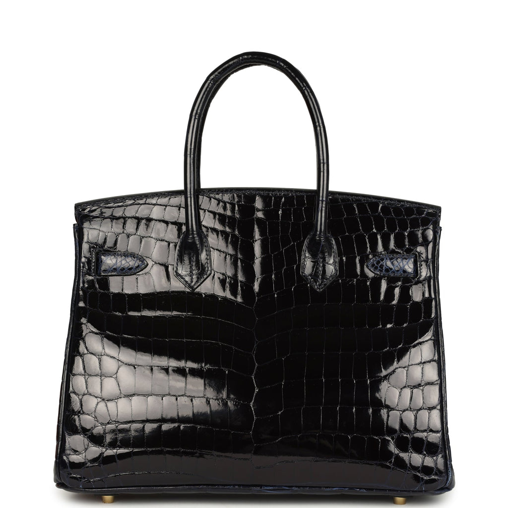 Pre-owned Hermes Birkin 30 Bleu Marine Shiny Niloticus Crocodile Gold Hardware - Image 5