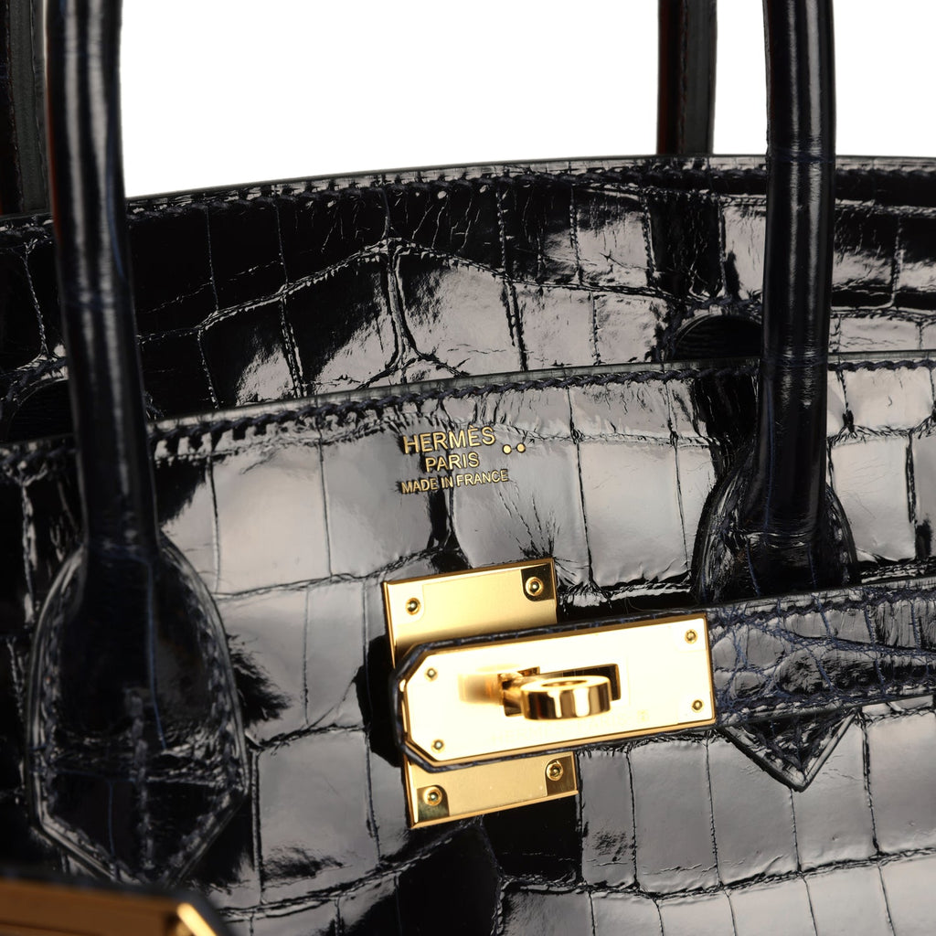 Pre-owned Hermes Birkin 30 Bleu Marine Shiny Niloticus Crocodile Gold Hardware - Image 8