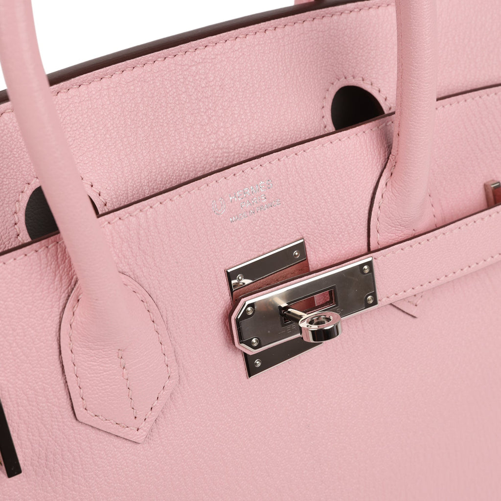 Pre-owned Hermes Special Order (HSS) Birkin 30 Rose Sakura Verso Chèvre Palladium Hardware - Image 8