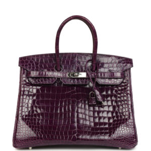 Pre-owned Hermes Birkin 35 Amethyst Shiny Porosus Crocodile Palladium Hardware