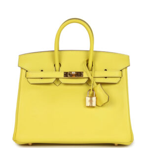 Pre-owned Hermes Birkin 25 Lime Swift Gold Hardware