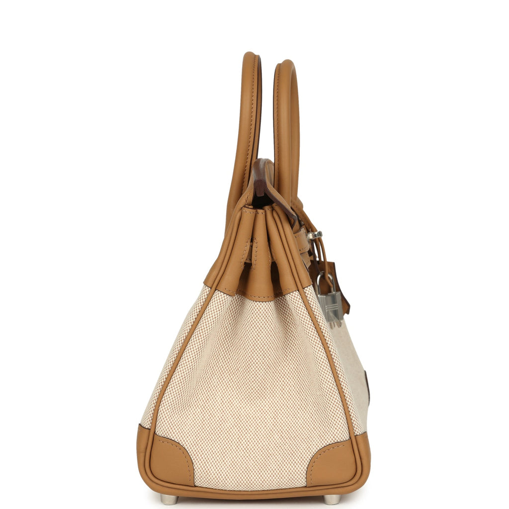 Hermes Birkin 25 Ecru and Beige Toile H Canvas and Biscuit Swift Palladium Hardware - Image 4