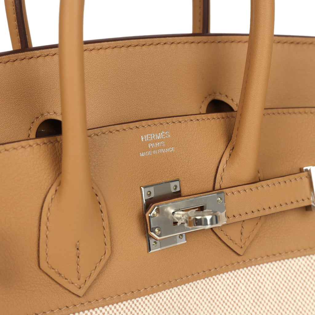 Hermes Birkin 25 Ecru and Beige Toile H Canvas and Biscuit Swift Palladium Hardware - Image 8