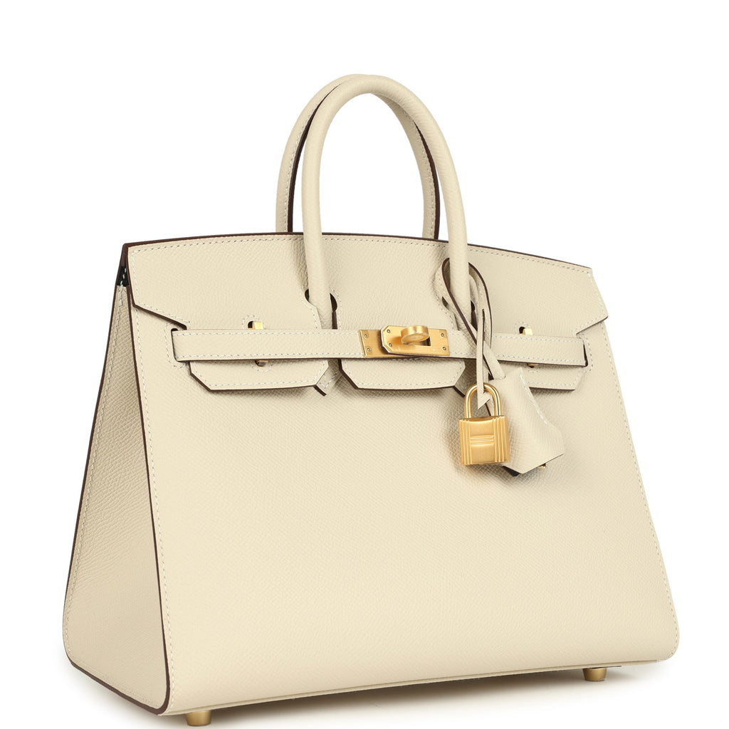 Hermes Special Order (HSS) Birkin Sellier 25 Craie Verso Epsom Brushed Gold Hardware - Image 3