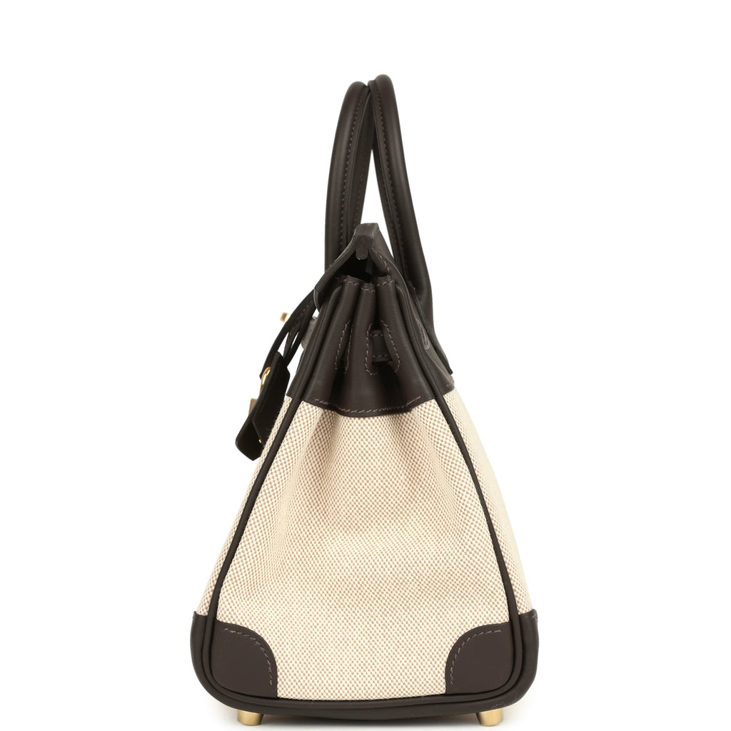 Hermes Birkin 25 Ecru and Beige Toile H Canvas and Bai Brun Swift Gold Hardware - Image 4