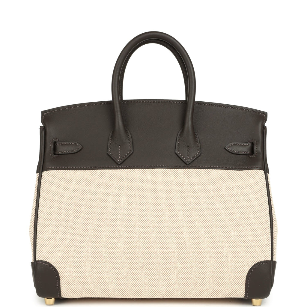 Hermes Birkin 25 Ecru and Beige Toile H Canvas and Bai Brun Swift Gold Hardware - Image 5